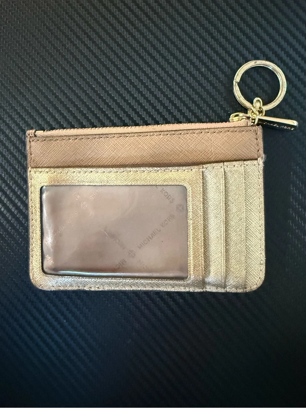 Michael Kors ID and Zippered Coin Pouch with Keyring- Tan and Gold